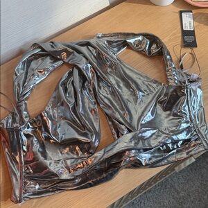 Fashion Nova Silver Metallic Top